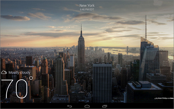 Graphic of Yahoo Weather on tablet.